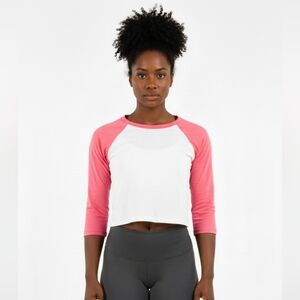 Ever Hottie Women's Pink and White Raglan Crop Top NWOT